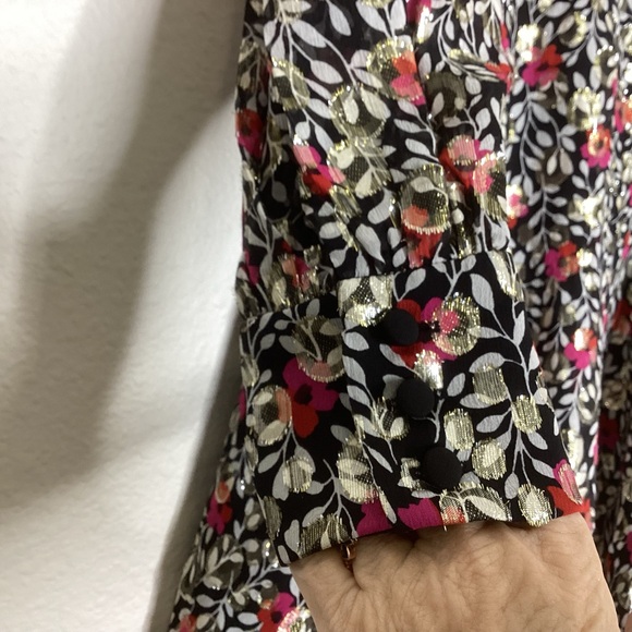 Kate Spade Black Floral Dress Silk Metallic Sz 4 - Picture 5 of 12